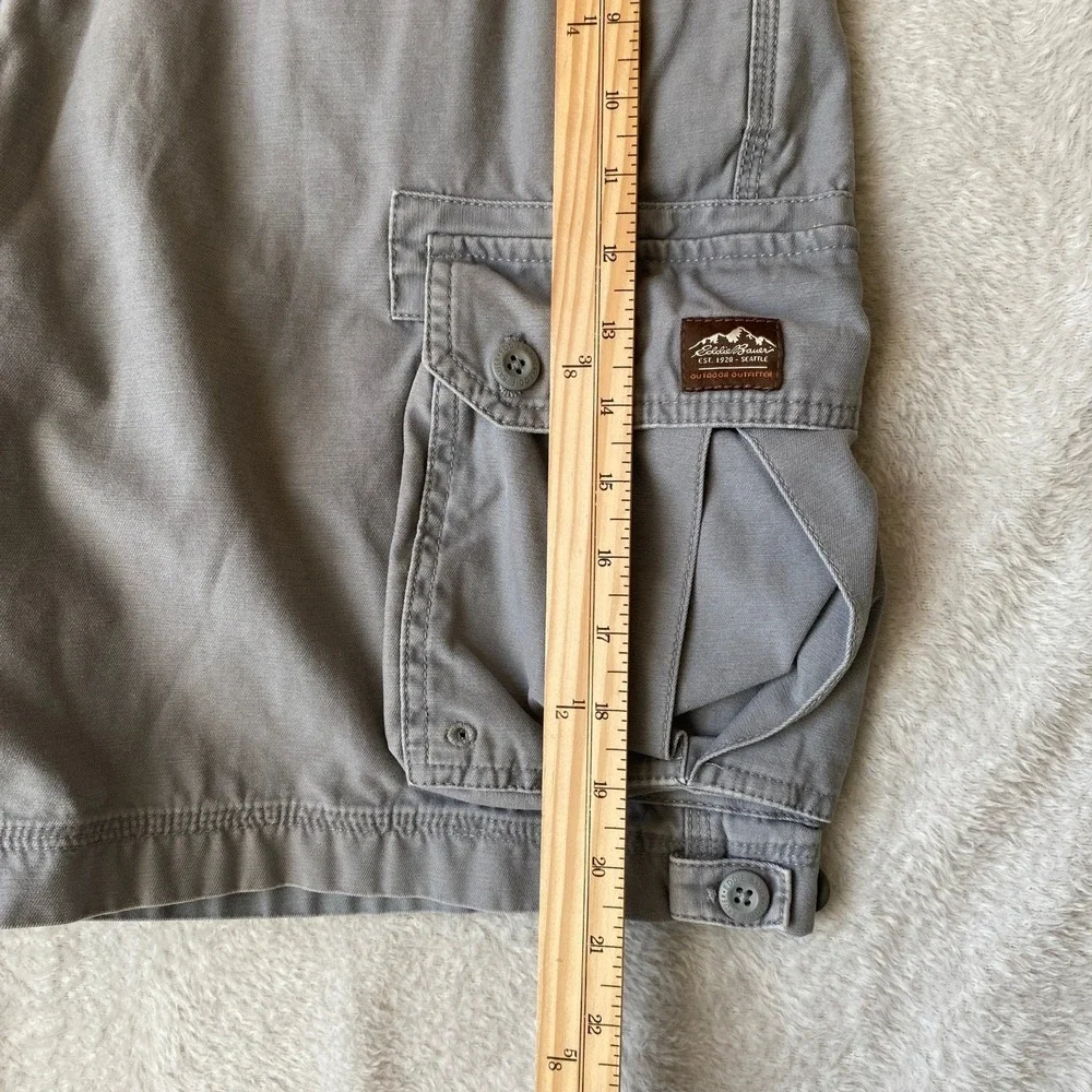 Eddie Bauer Baggy Cargo Shorts Men Size 35 Gray Thick Cotton Utility Outdoor